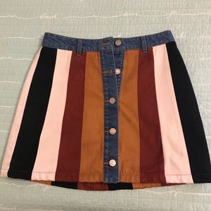 Jean Skirt with colorful suede panels